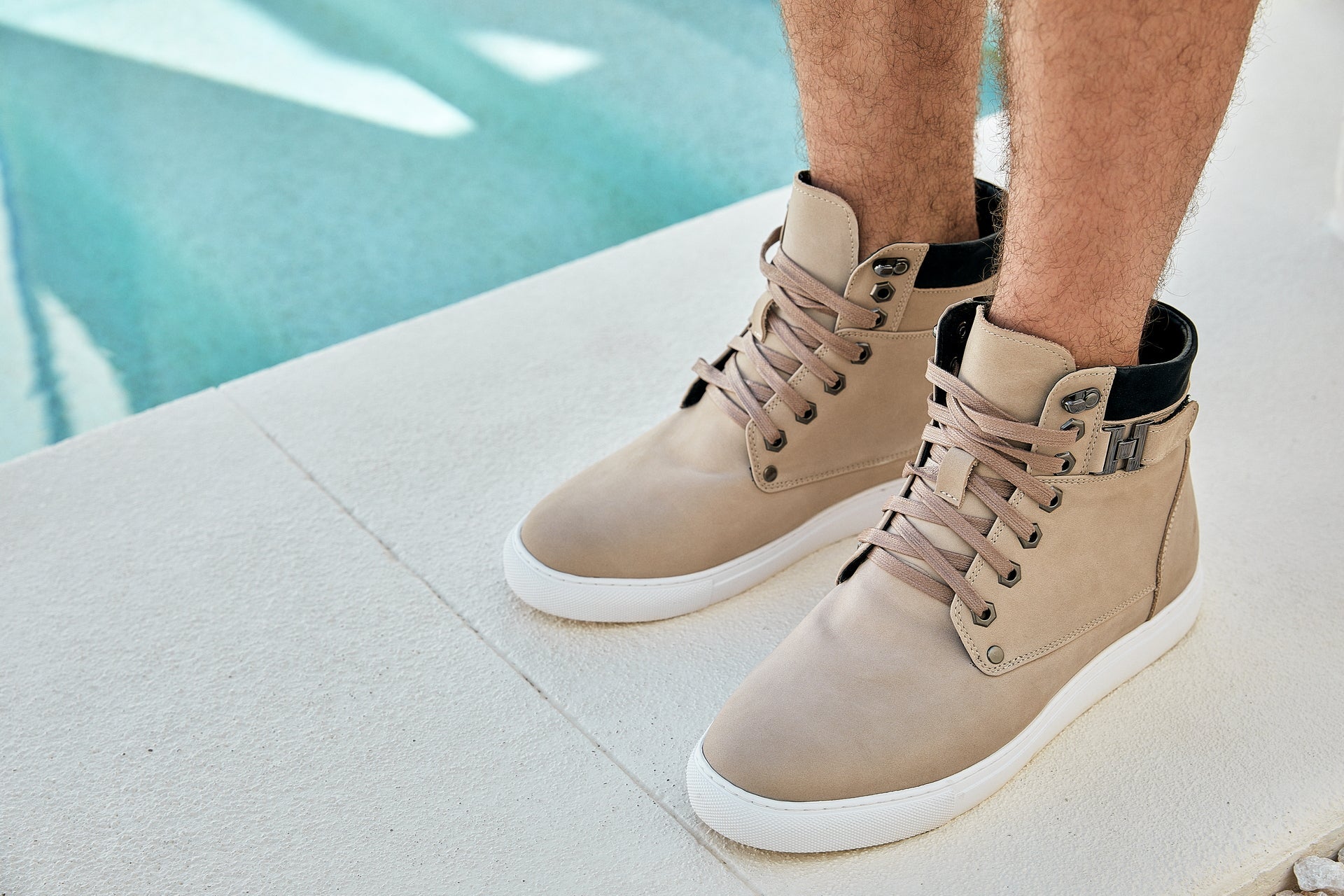 CALTO - T53122 - 2.6 Inches Taller (Taupe) - High top sneak-boot Tallmenshoes.com