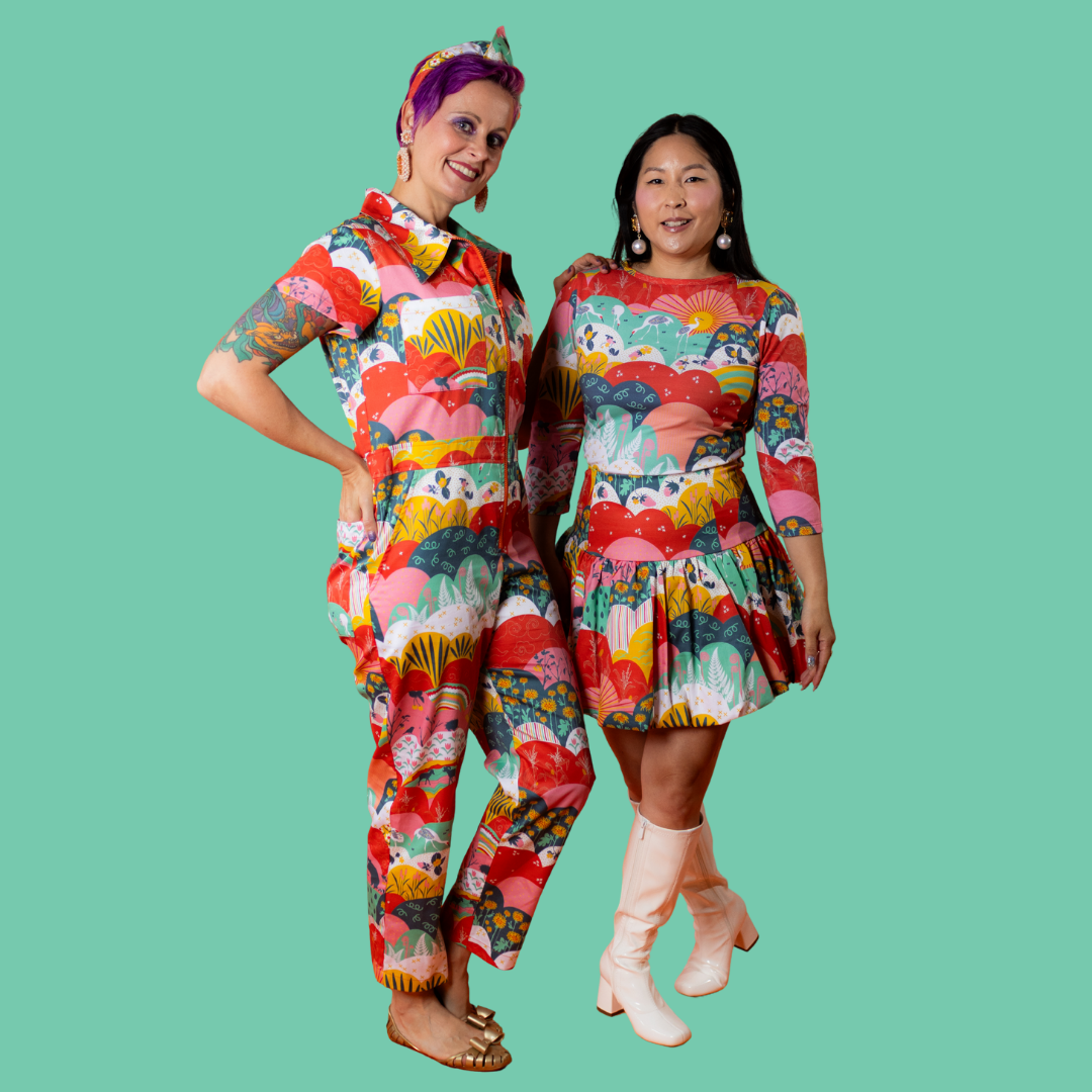 Mint & Strawberry Meadow Print 3/4 Sleeve Tee Blue Platypus Clothing