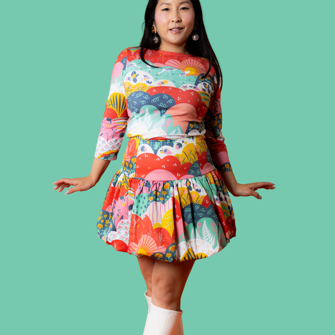 Mint & Strawberry Meadow Print 3/4 Sleeve Tee Blue Platypus Clothing