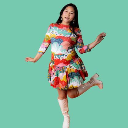 Mint & Strawberry Meadow Print 3/4 Sleeve Tee Blue Platypus Clothing