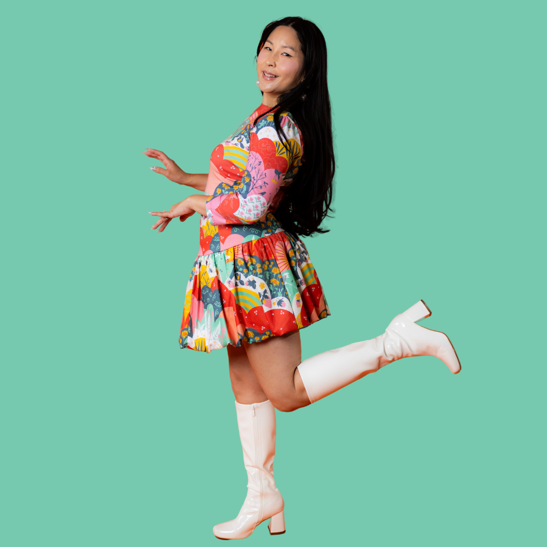 Mint & Strawberry Meadow Print 3/4 Sleeve Tee Blue Platypus Clothing