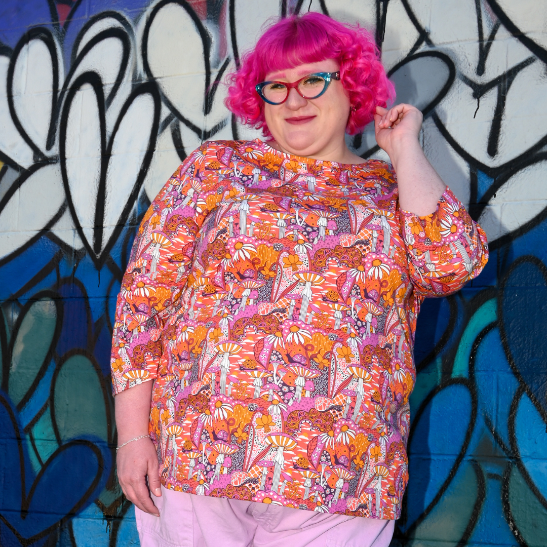 Groovy Mushroom 3/4 Sleeve Tee in Sunset Blue Platypus Clothing