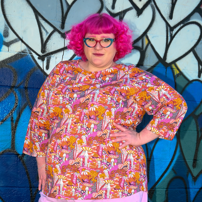 Groovy Mushroom 3/4 Sleeve Tee in Sunset Blue Platypus Clothing