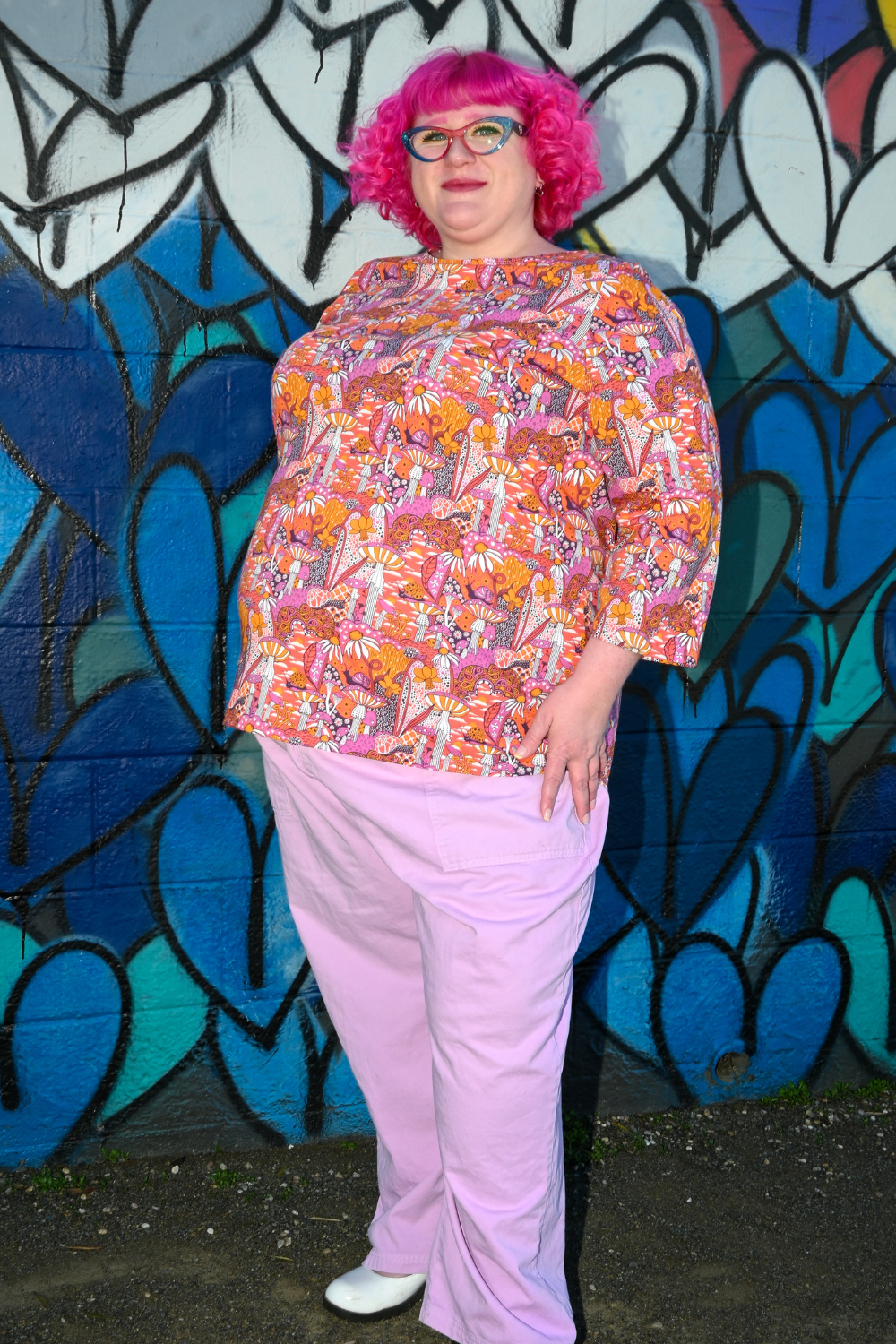 Groovy Mushroom 3/4 Sleeve Tee in Sunset Blue Platypus Clothing