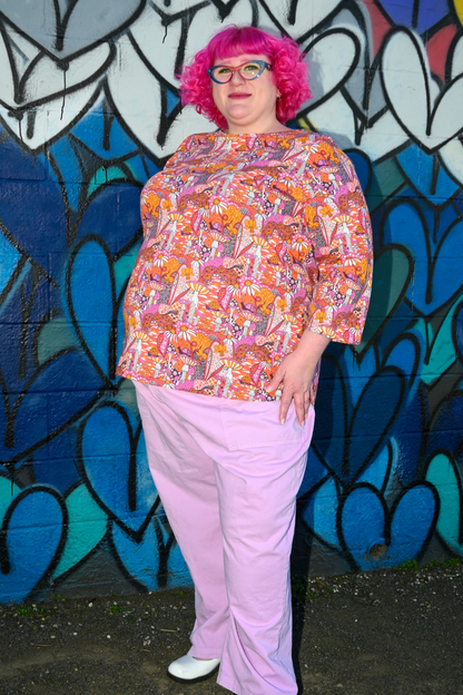 Groovy Mushroom 3/4 Sleeve Tee in Sunset Blue Platypus Clothing