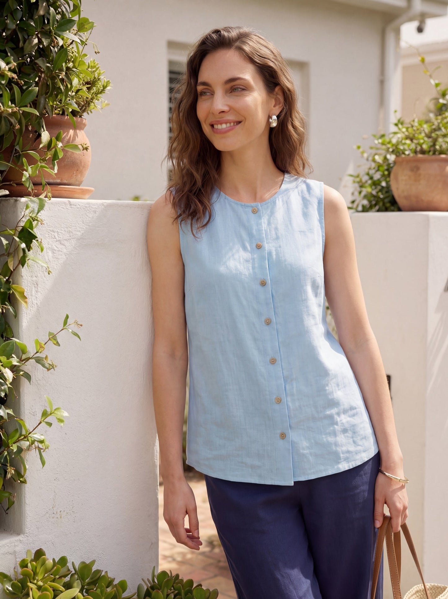 100% Linen Buttons Down Tank Top ERIN LINTICO