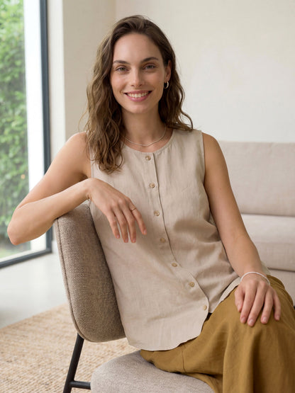 100% Linen Buttons Down Tank Top ERIN LINTICO