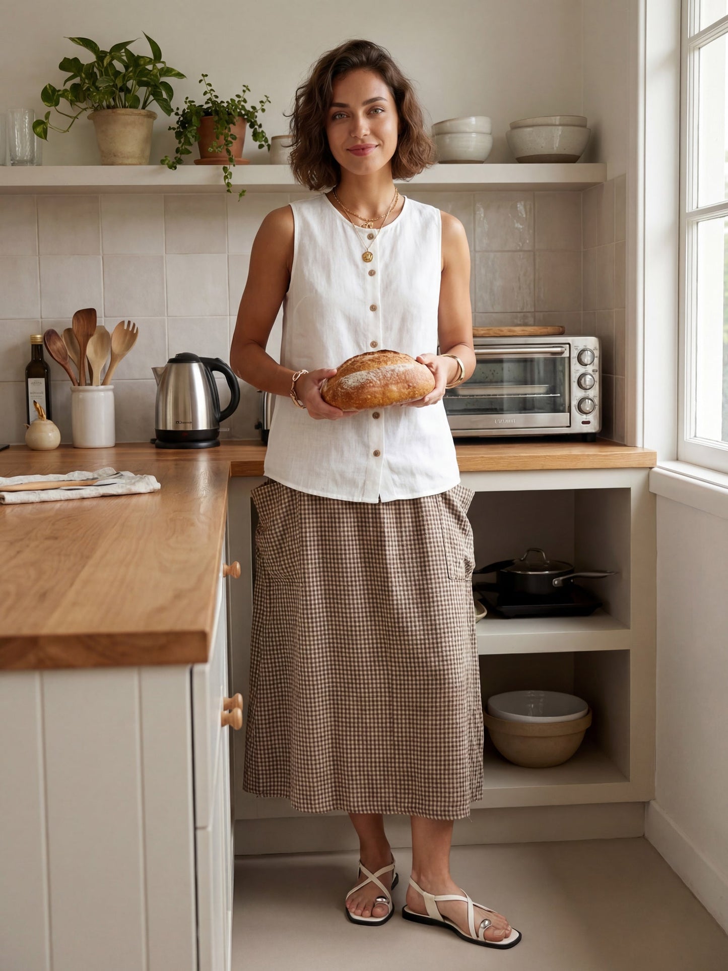 100% Linen Elastic Waist Skirt MARINA LINTICO