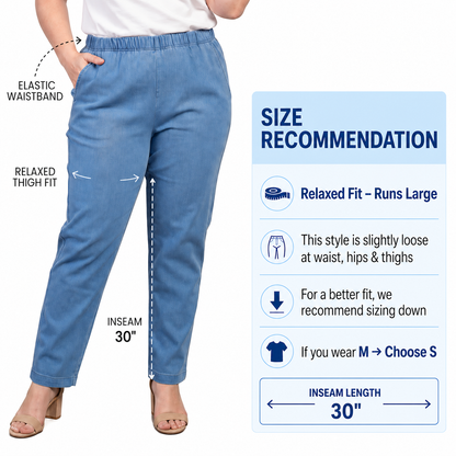 Women's Lightweight Pull-On Denim Jeans with Elastic Waist – Relaxed Fit Stretch Jeans for Casual Everyday Wear TURTLE BAY APPAREL