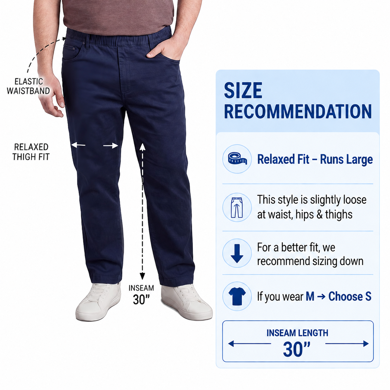 Men’s Lightweight Casual Elastic Waist Pull-On Jeans – Denim & Twill Pants with Easy Fit TURTLE BAY APPAREL