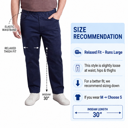 Men’s Lightweight Casual Elastic Waist Pull-On Jeans – Denim & Twill Pants with Easy Fit TURTLE BAY APPAREL