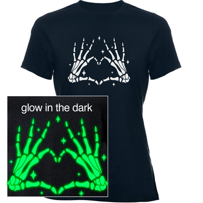 Glow in the Dark Dead Inside Heart Skeleton Hands Black Tee Shirt BodyCandy