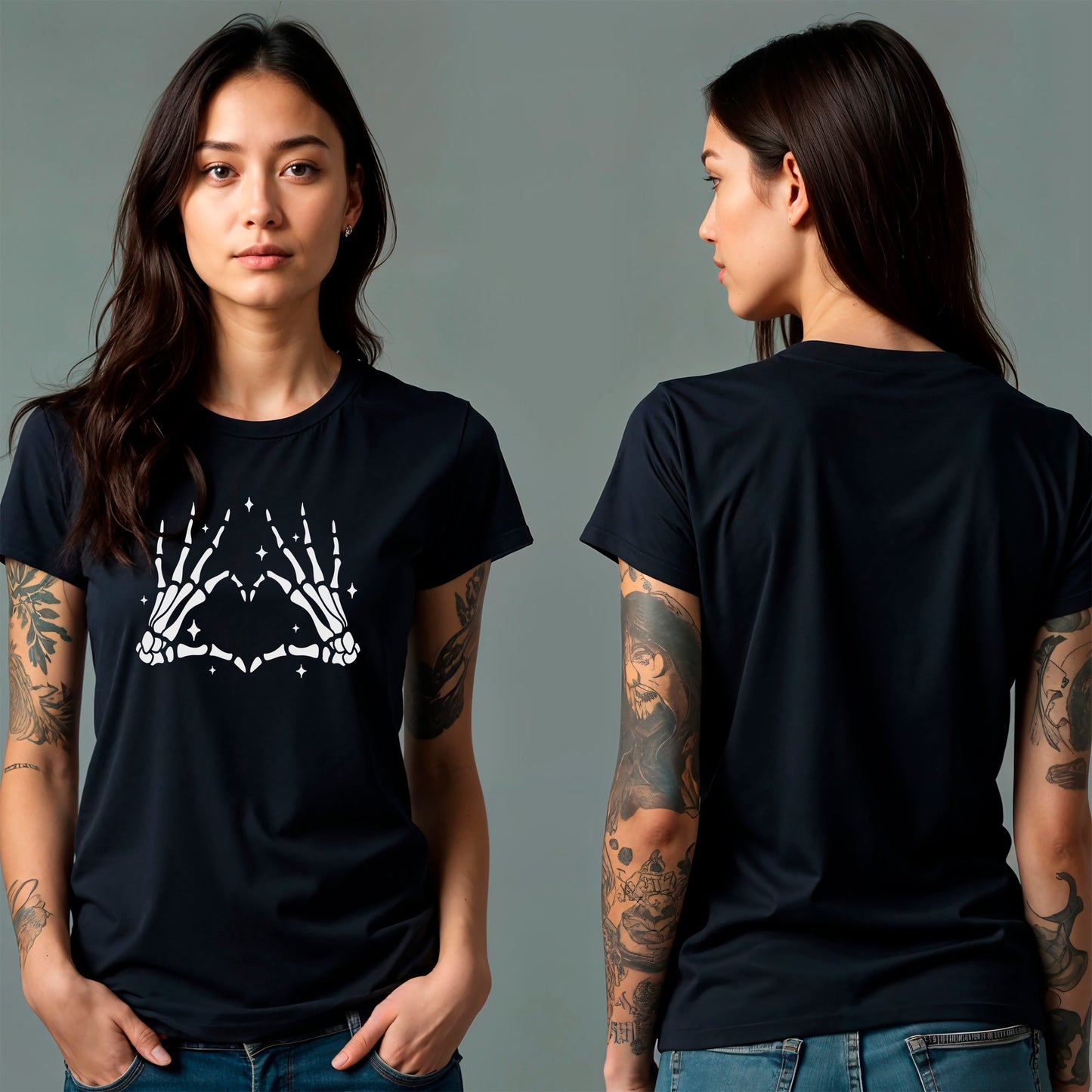 Glow in the Dark Dead Inside Heart Skeleton Hands Black Tee Shirt BodyCandy