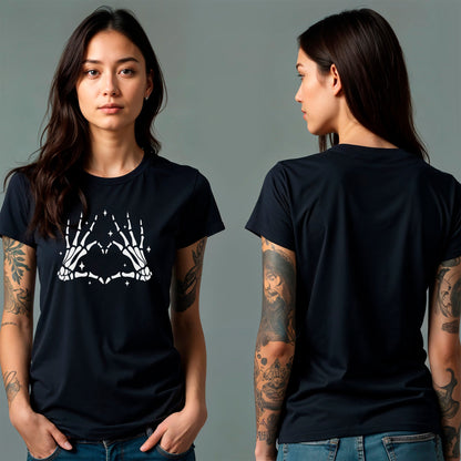 Glow in the Dark Dead Inside Heart Skeleton Hands Black Tee Shirt BodyCandy