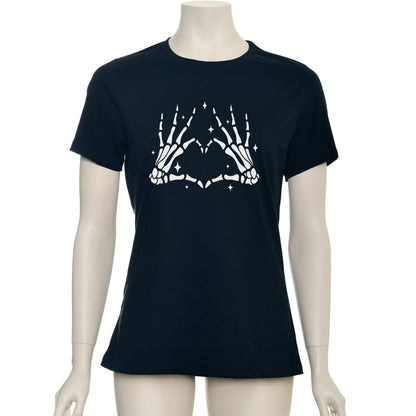 Glow in the Dark Dead Inside Heart Skeleton Hands Black Tee Shirt BodyCandy