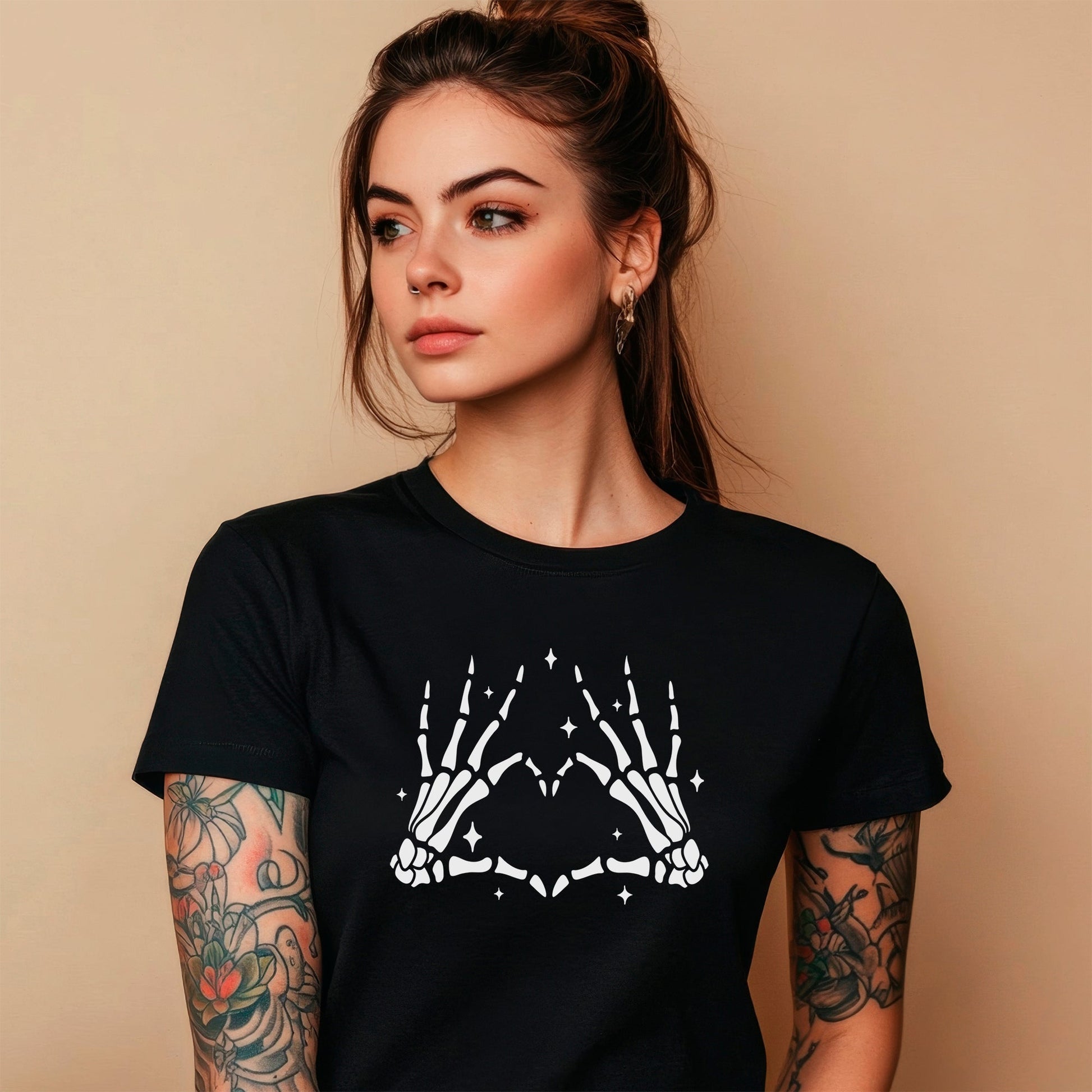 Glow in the Dark Dead Inside Heart Skeleton Hands Black Tee Shirt BodyCandy