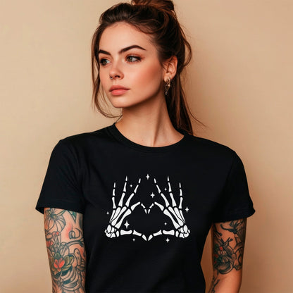 Glow in the Dark Dead Inside Heart Skeleton Hands Black Tee Shirt BodyCandy