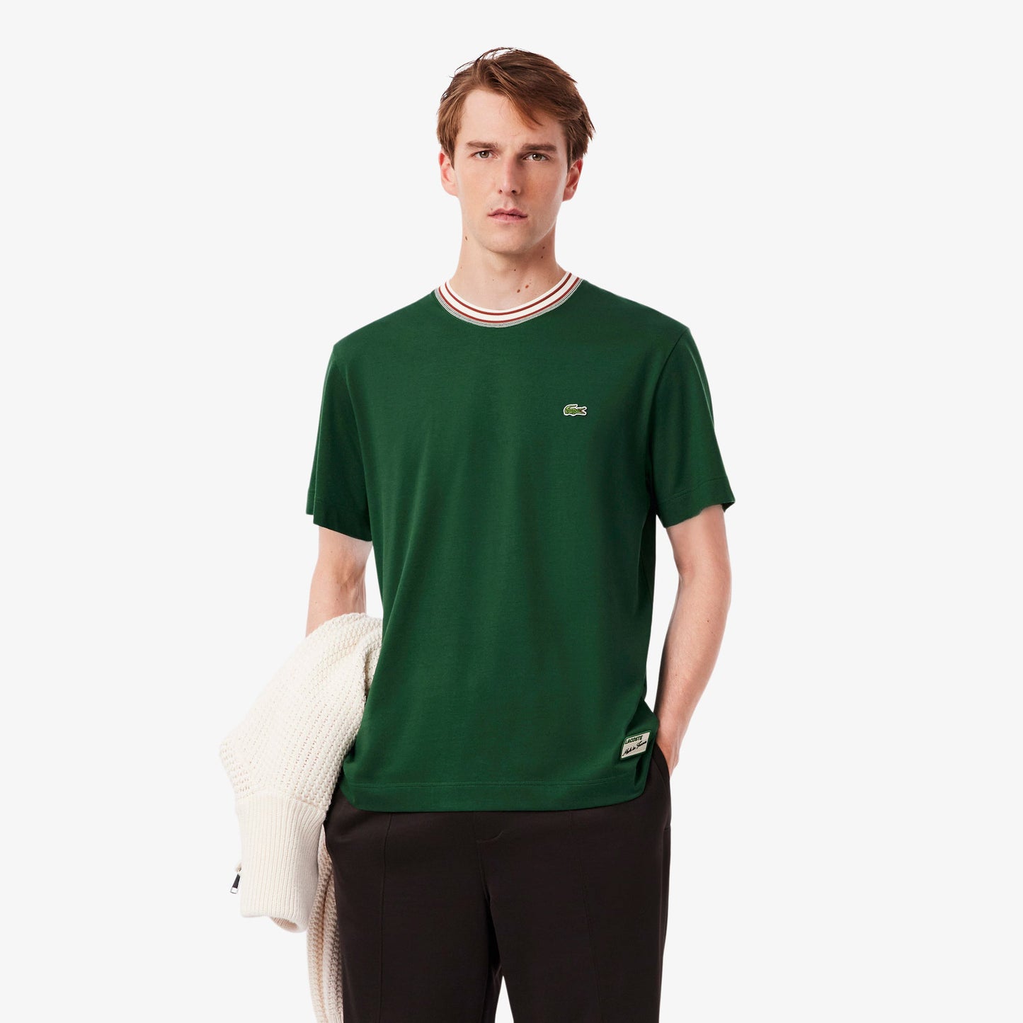 Lacoste Made in France Stripe Neck Tee - Green Denim Exchange