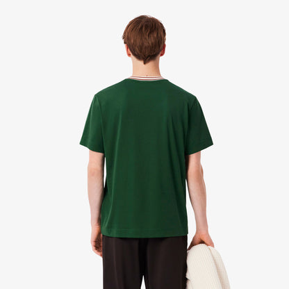 Lacoste Made in France Stripe Neck Tee - Green Denim Exchange