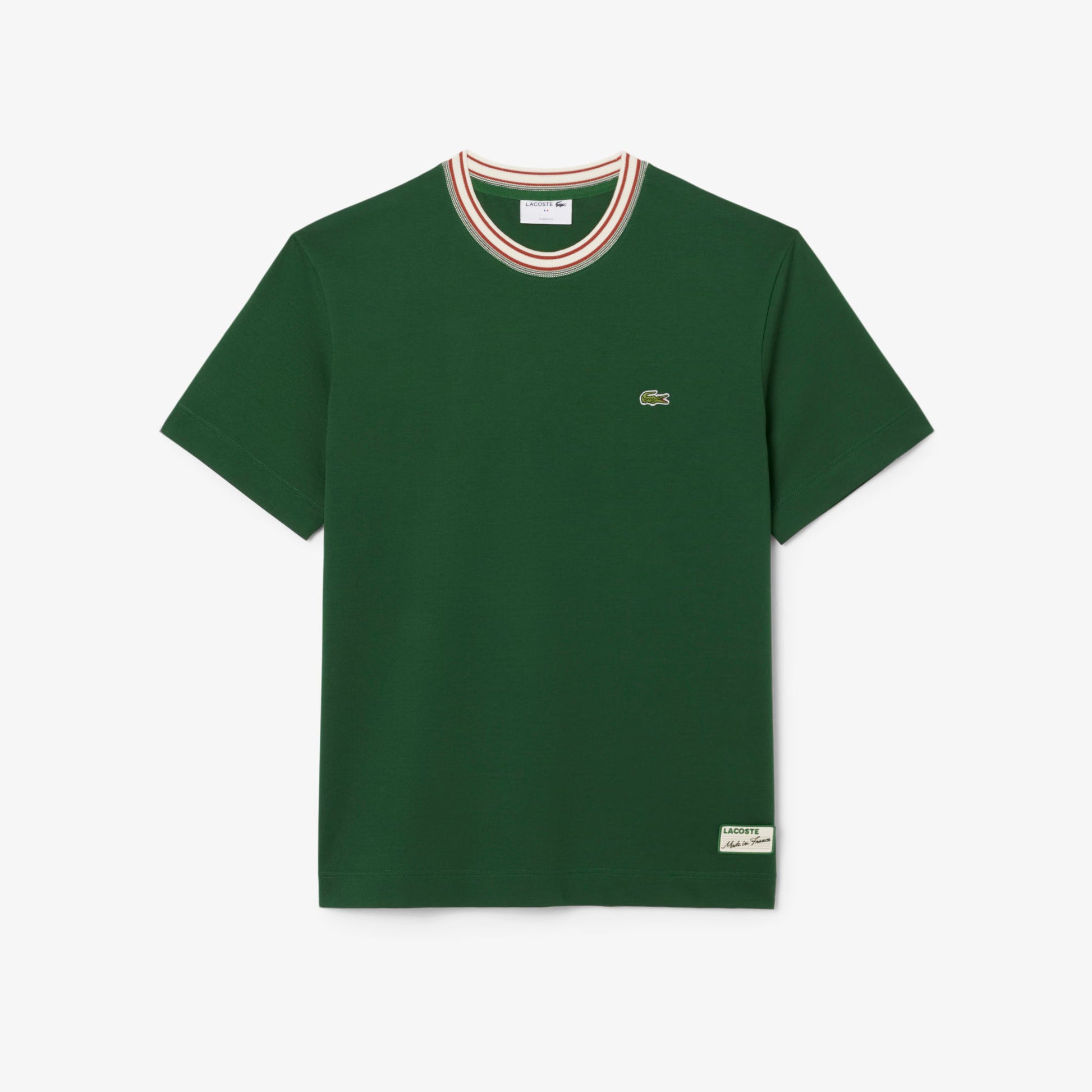 Lacoste Made in France Stripe Neck Tee - Green Denim Exchange