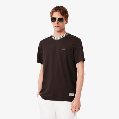 Lacoste Made in France Stripe Neck Tee - Black Denim Exchange