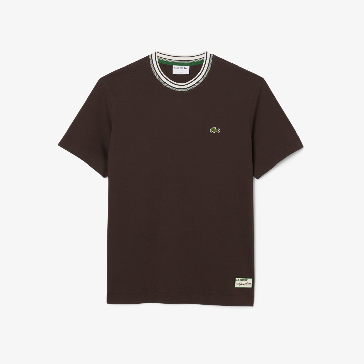 Lacoste Made in France Stripe Neck Tee - Black Denim Exchange