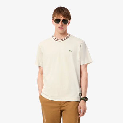 Lacoste Made in France Stripe Neck Tee - Cream Denim Exchange