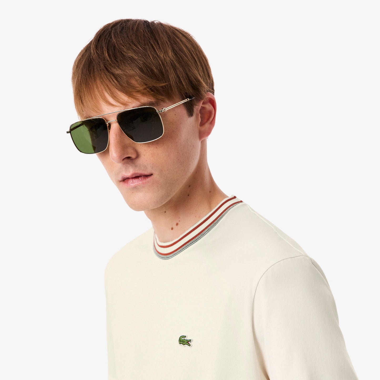 Lacoste Made in France Stripe Neck Tee - Cream Denim Exchange