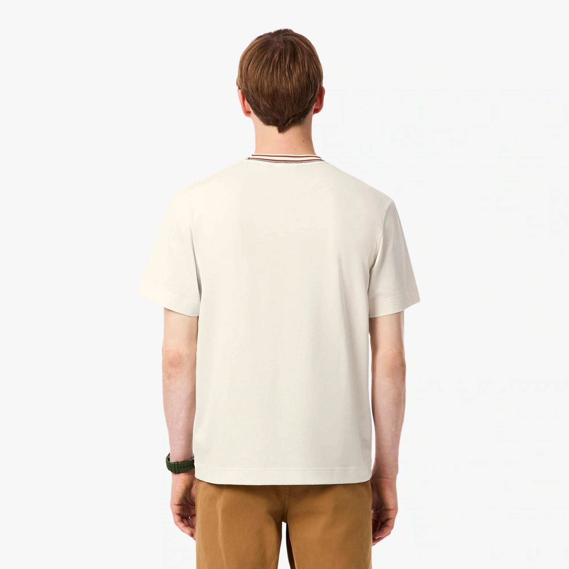 Lacoste Made in France Stripe Neck Tee - Cream Denim Exchange