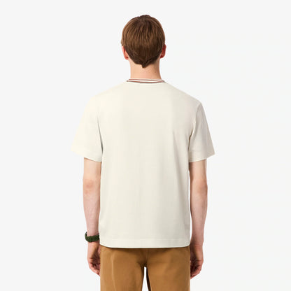 Lacoste Made in France Stripe Neck Tee - Cream Denim Exchange