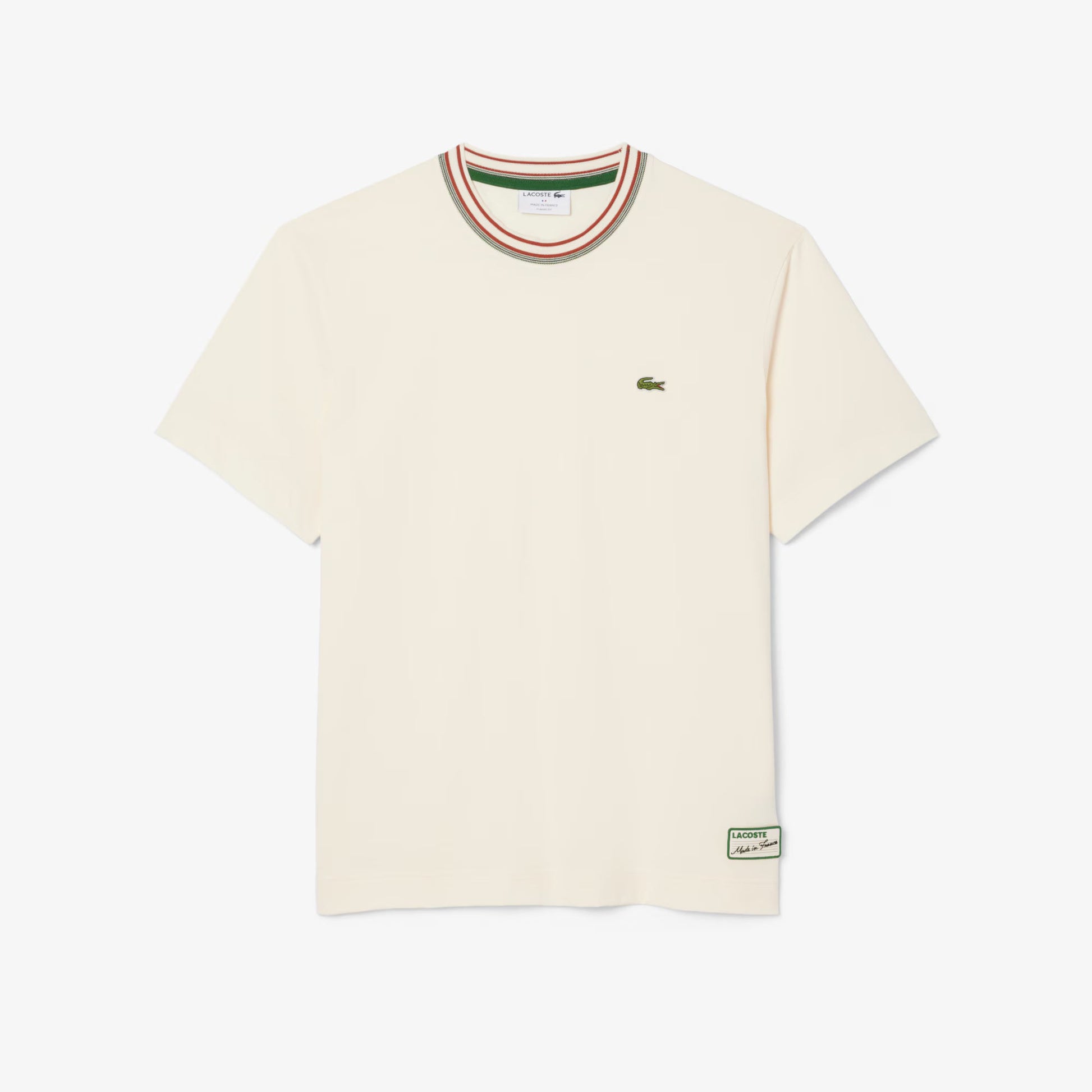 Lacoste Made in France Stripe Neck Tee - Cream Denim Exchange