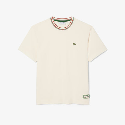 Lacoste Made in France Stripe Neck Tee - Cream Denim Exchange