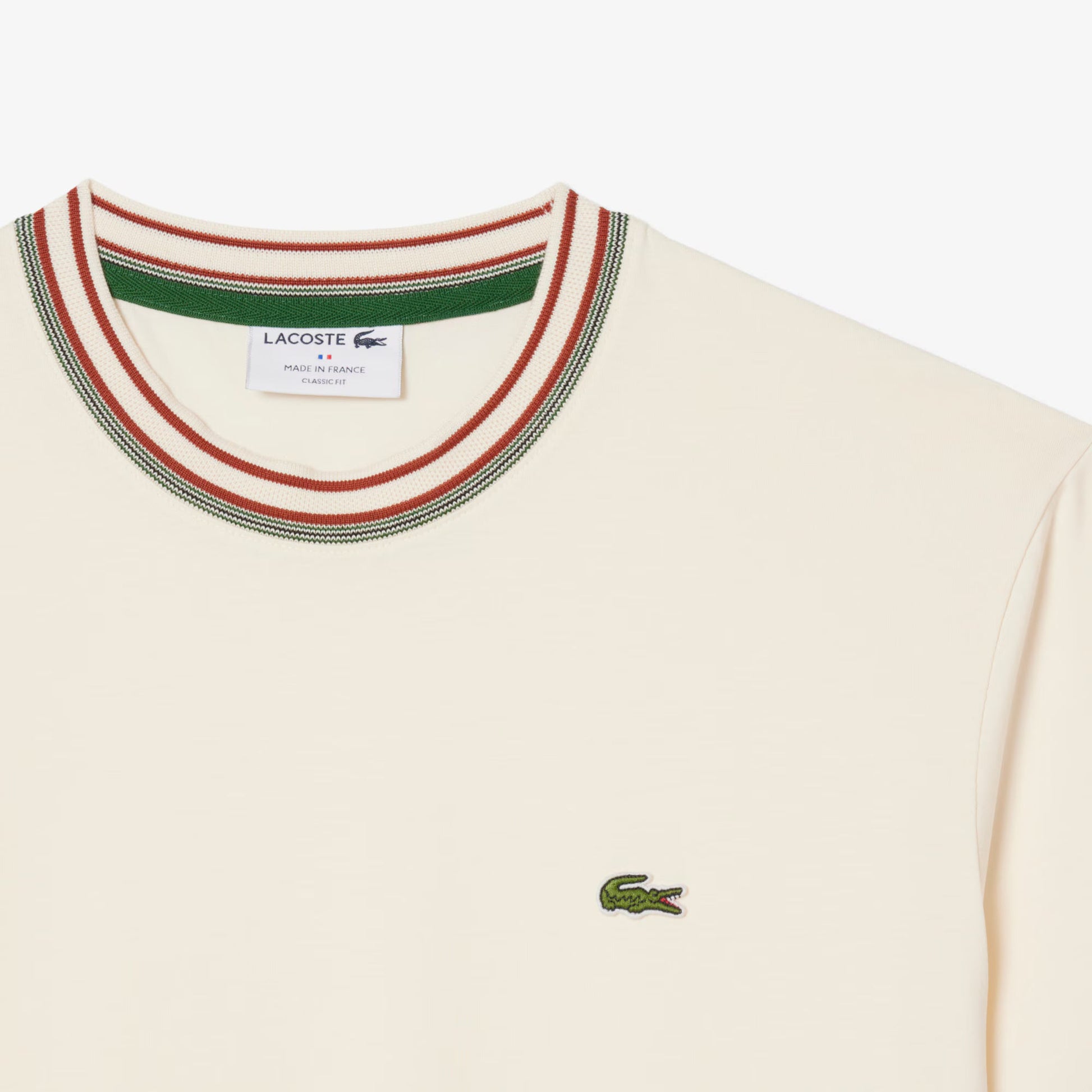 Lacoste Made in France Stripe Neck Tee - Cream Denim Exchange