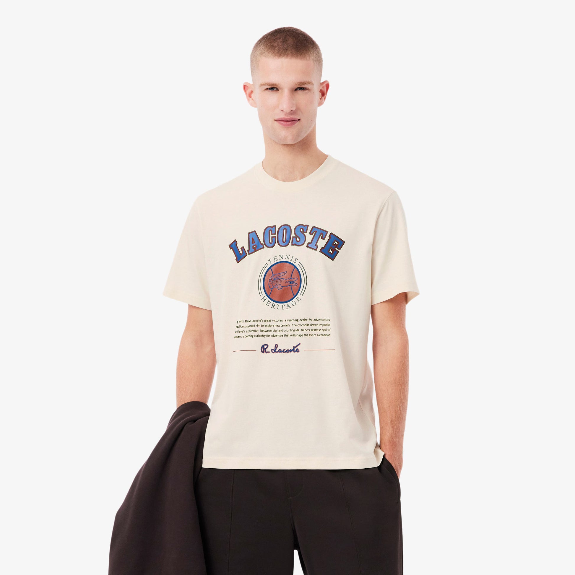 Lacoste Print Cotton Tee - Cream Denim Exchange