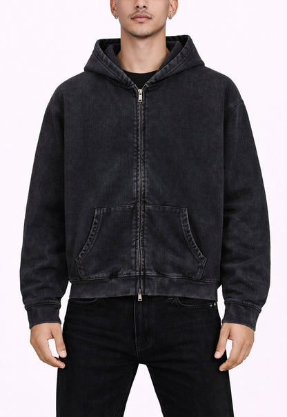NOIR VINTAGE WASH ZIP HOODIE