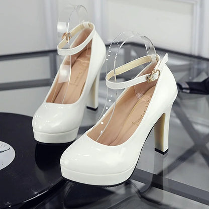 Elegant Women's Round Toe Buckle Leather High Heels