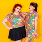8-Bit A-Frames Cropped Tulip Sleeve in Bright Day Blue Platypus Clothing