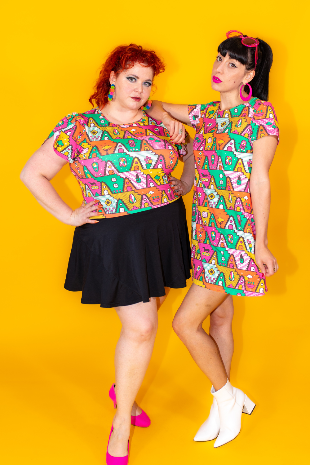 8-Bit A-Frames Cropped Tulip Sleeve in Bright Day Blue Platypus Clothing