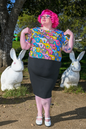 8-Bit A-Frames Cropped Tulip Sleeve in Pretty Pastels Blue Platypus Clothing