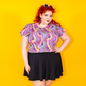 Geode Print Cropped Tulip Sleeve in Purple Haze Blue Platypus Clothing
