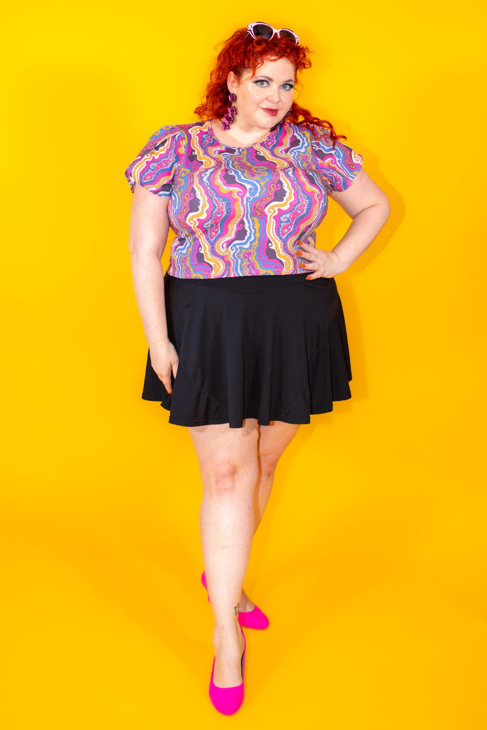 Geode Print Cropped Tulip Sleeve in Purple Haze Blue Platypus Clothing