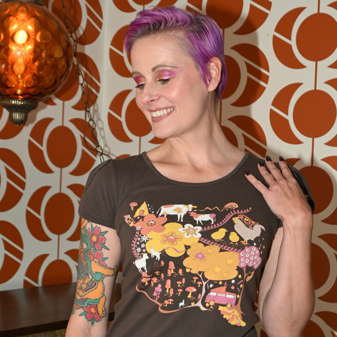 Whimsical Landscape & Animal Tee in Walnut Blue Platypus Clothing