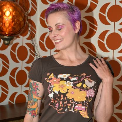 Whimsical Landscape & Animal Tee in Walnut Blue Platypus Clothing