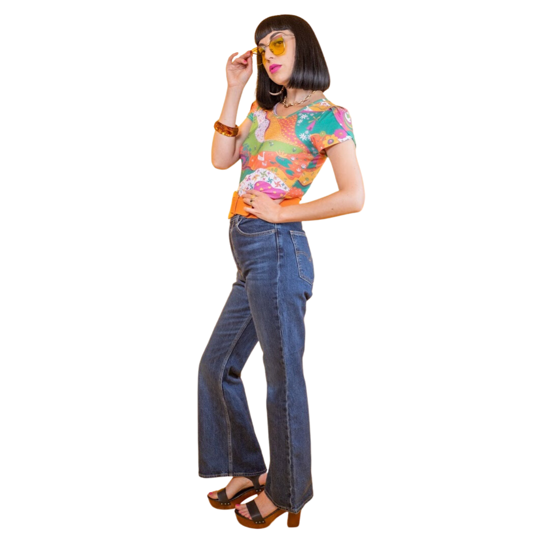 Luscious Landscape Tulip Sleeve Tee in Brilliant Emerald Blue Platypus Clothing