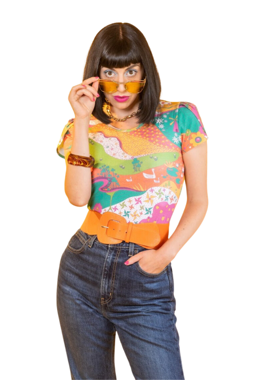 Luscious Landscape Tulip Sleeve Tee in Brilliant Emerald Blue Platypus Clothing