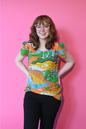 Landscape Tulip Sleeve Tee in Rainbow Farm Blue Platypus Clothing