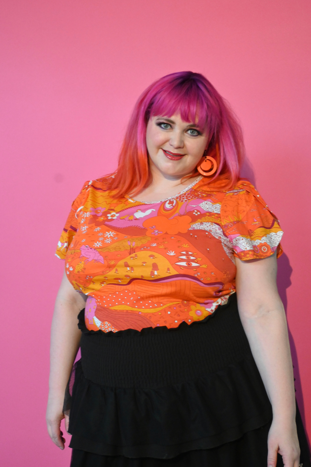 Landscape Tulip Sleeve Tee in Warm Tones Blue Platypus Clothing