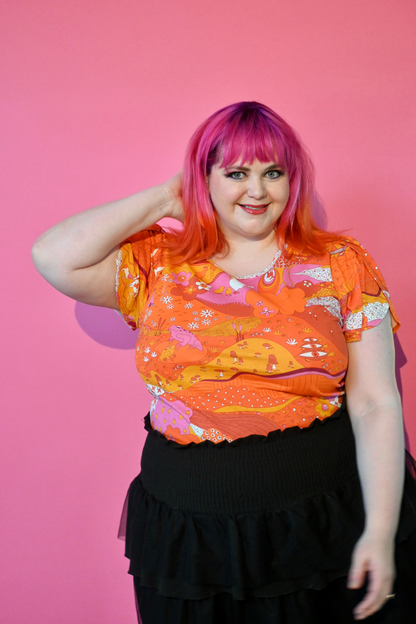 Landscape Tulip Sleeve Tee in Warm Tones Blue Platypus Clothing