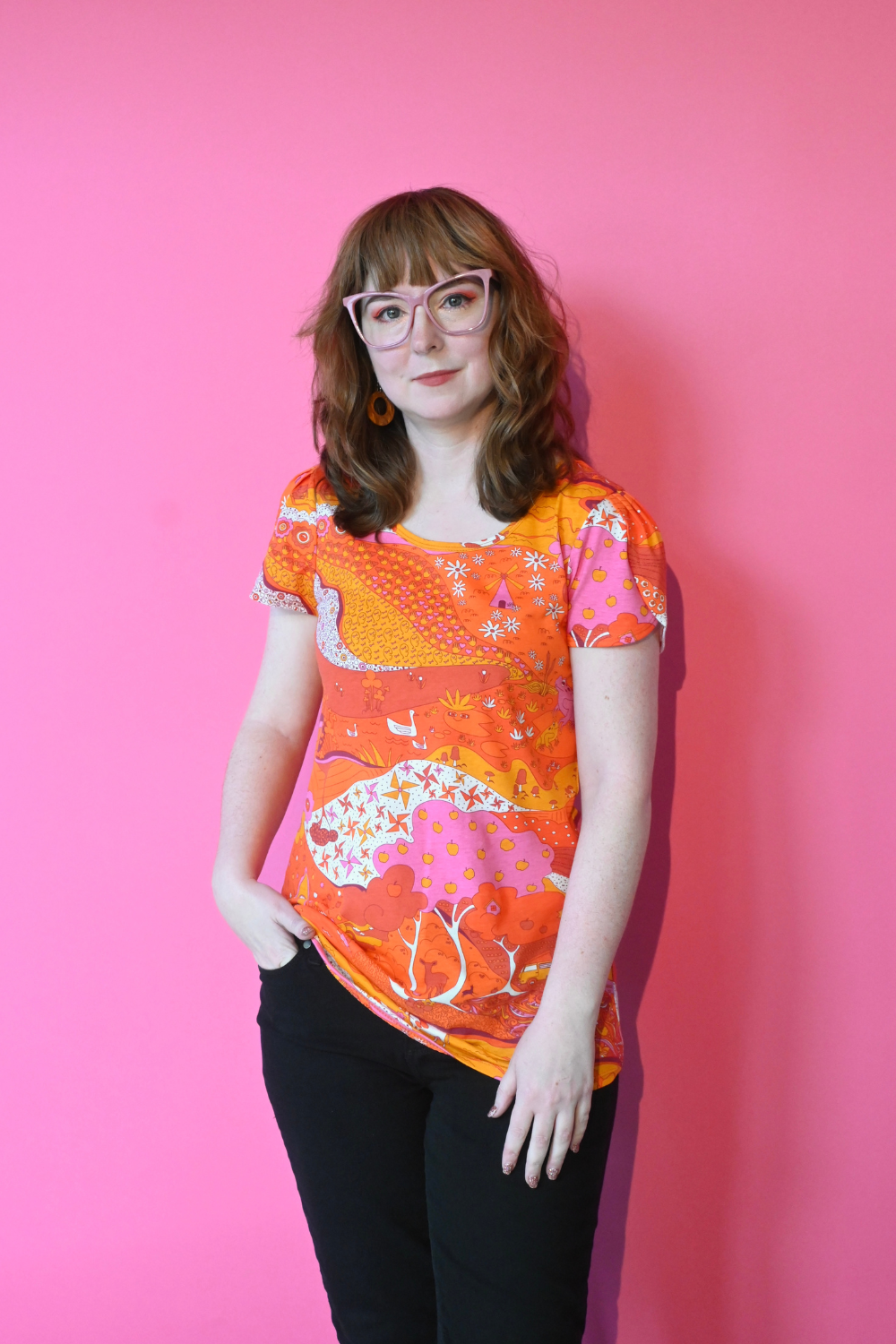 Landscape Tulip Sleeve Tee in Warm Tones Blue Platypus Clothing