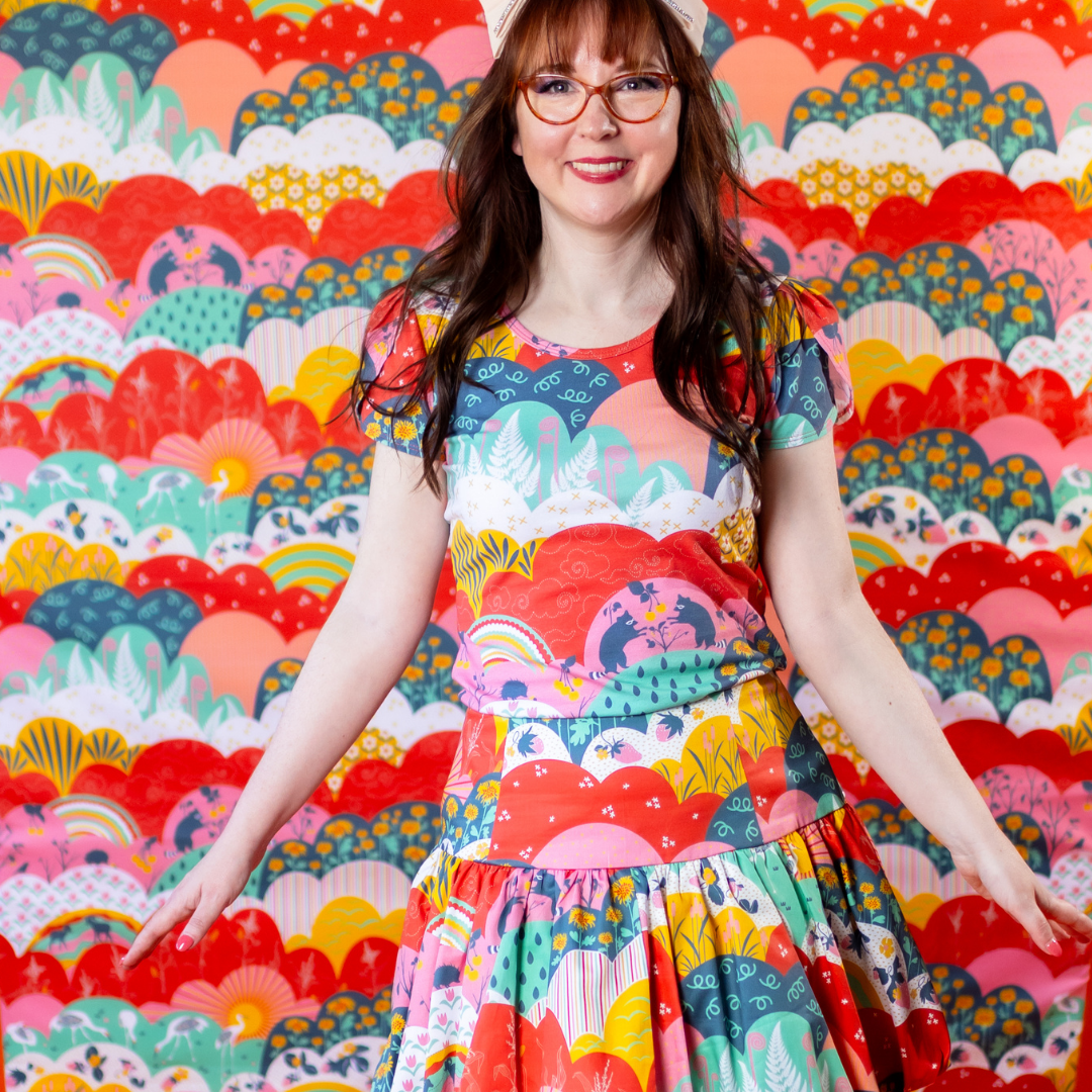 Tulip Sleeve in Mint & Strawberry Meadow Print Blue Platypus Clothing